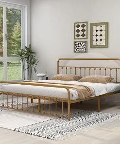 King Size Metal Bed Frame with Vintage Headboard and Storage Solution