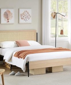 GAOMON Queen Bed Frame with Rattan Headboard and Storage Solution 2