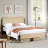 Modern King Size Wood Platform Bed Frame with Rattan Headboard 3
