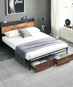 Queen Size Bed Frame with Storage Headboard and Charging Station 2