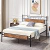 Full Size Metal Bed Frame with Wooden Headboard for Easy Assembly