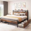 Upgraded Heavy Duty King Size Bed Frame with Modern Wood Headboard 3