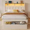 Rolanstar Twin Bed Frame with Storage Headboard and LED Lights