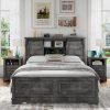 Olela Twin Bed Frame Grey Wood Platform Bed with Headboard for Kids 3
