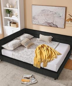 Queen Size L-Shaped Velvet Daybed with Storage Drawers for Bedroom