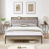 Queen Size Metal Bed Frame with Storage Headboard and Charging Station