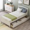 Queen Bed Frame with Storage Drawer Velvet Upholstered Wingback Beige 4