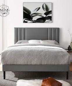 Mid-Century Tufted Upholstered King Bed Frame with Adjustable Headboard