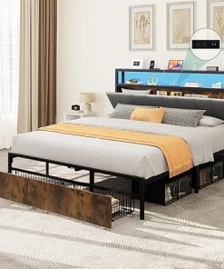 YITAHOME Queen Bed Frame with Storage Headboard and Charging Station