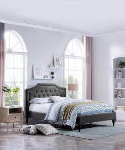 Queen Charcoal Gray Upholstered Platform Bed Frame by Christopher Knight