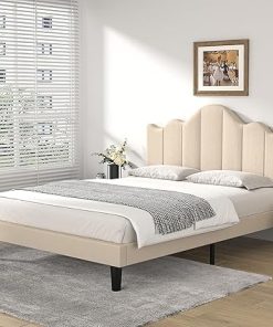 VECELO Full Size Upholstered Bed Frame with Adjustable Headboard