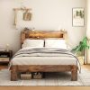 Natural Maple Full Size Platform Bed Frame with Storage and Charging 3