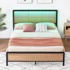 Black Full Bed Frame with Upholstered Wingback Headboard Solid Wood 3
