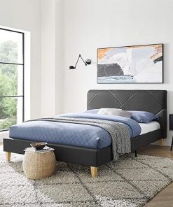King Size Grey Upholstered Bed with Lakeside Design 2