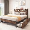 Full Size Solid Wood Retro Platform Bed with Classic Headboard 4