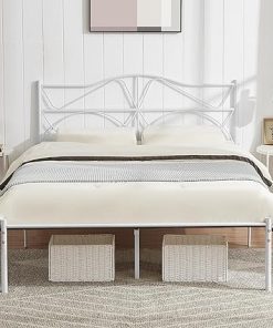 VECELO Metal Full Size Bed Frame with Headboard Sturdy Steel Slats