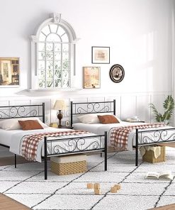 VECELO Twin Size Metal Bed Frame with Headboard, Easy Assembly
