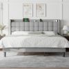 Yaheetech Queen Bed Frame Upholstered with Adjustable Headboard Beige 4