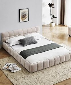 Queen Upholstered Bed Frame Soft Headboard Wood Platform Heavy Duty