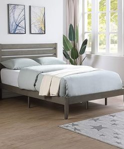 Queen Size Wooden Platform Bed Frame with Headboard No Box Spring Needed