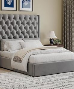 Queen Size Linen Upholstered Bed Frame with 67.5 Inch Headboard