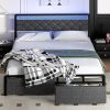 Linique Full Bed Frame with Bookcase Headboard and Under Bed Storage 3