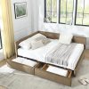 Linique Floating Bed with LED Lights USB Ports and Beige Upholstery 4