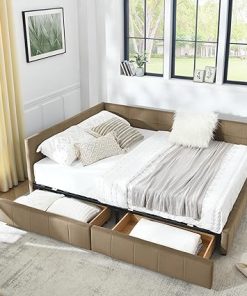 L Shaped Corner Velvet Daybed with 2 Storage Drawers for Bedroom