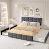 Queen Size Upholstered Platform Bed Frame with Storage and Trundle