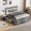 Natural Rubber Wood Queen Bed Frame with Rattan Headboard in Espresso 3