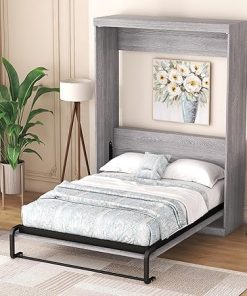 Full Size Murphy Bed with Half Self-Close Foldable Wall Bed Frame