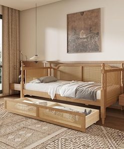Linique Rattan Twin Daybed with 2 Drawers for Small Spaces