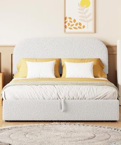Full Size Hydraulic Storage Bed Frame with Teddy Fleece Upholstery