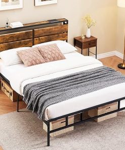 Alkmaar Queen Size Metal Bed Frame with Storage and Vintage Headboard