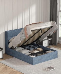 Full Size Upholstered Bed Frame with Storage and Wingback Headboard